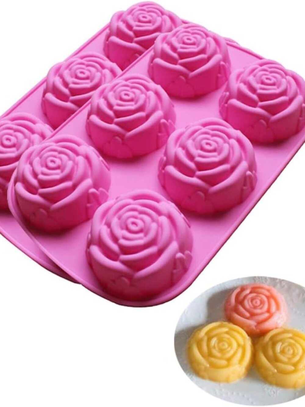 Silicone Mold for Handmade Soap Cake Jelly Pudding Chocolate 6 Cavity Rose Flowe